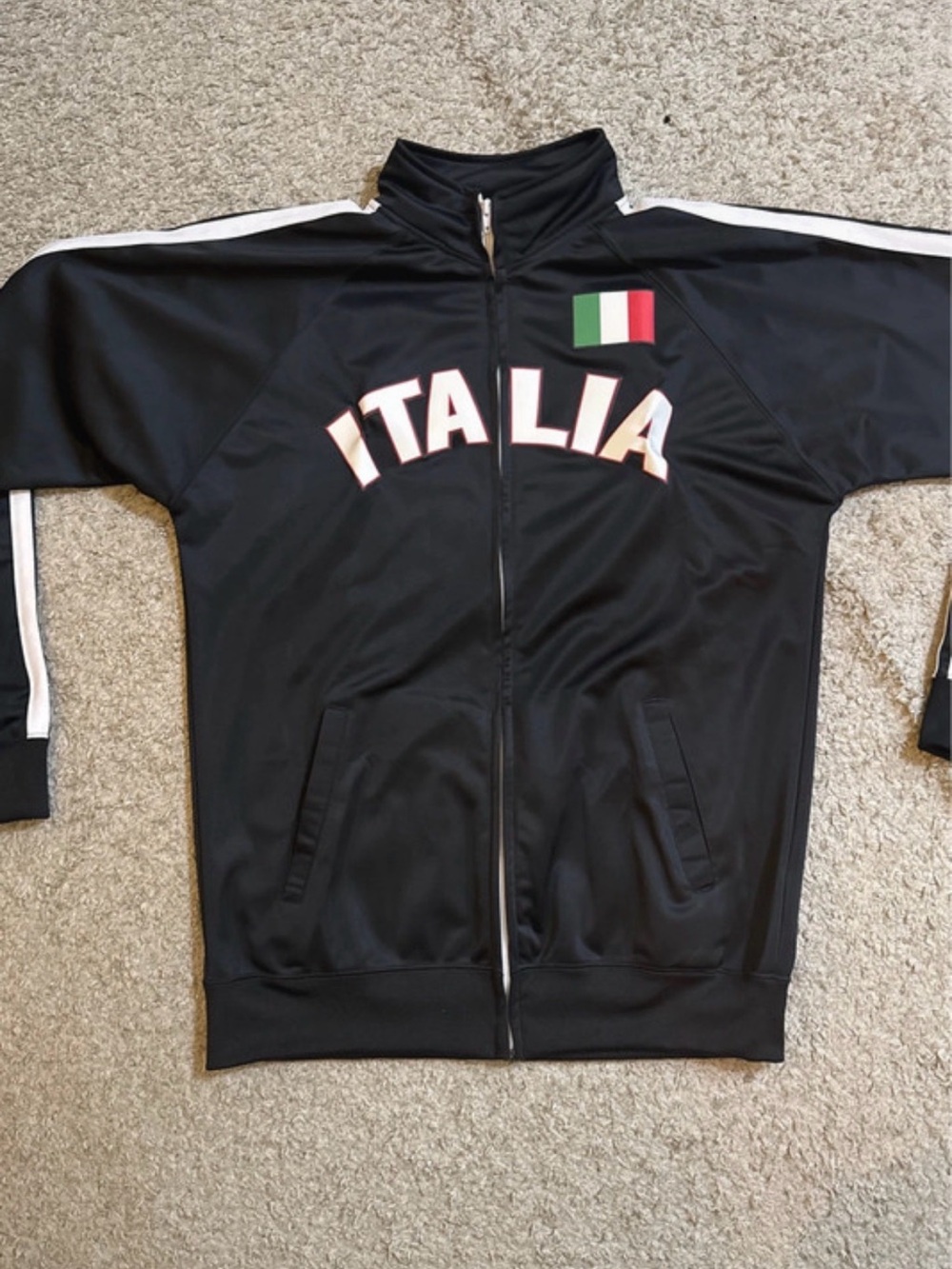 Men's Black Italia Zip-Up Track Jacket with Flag Patch